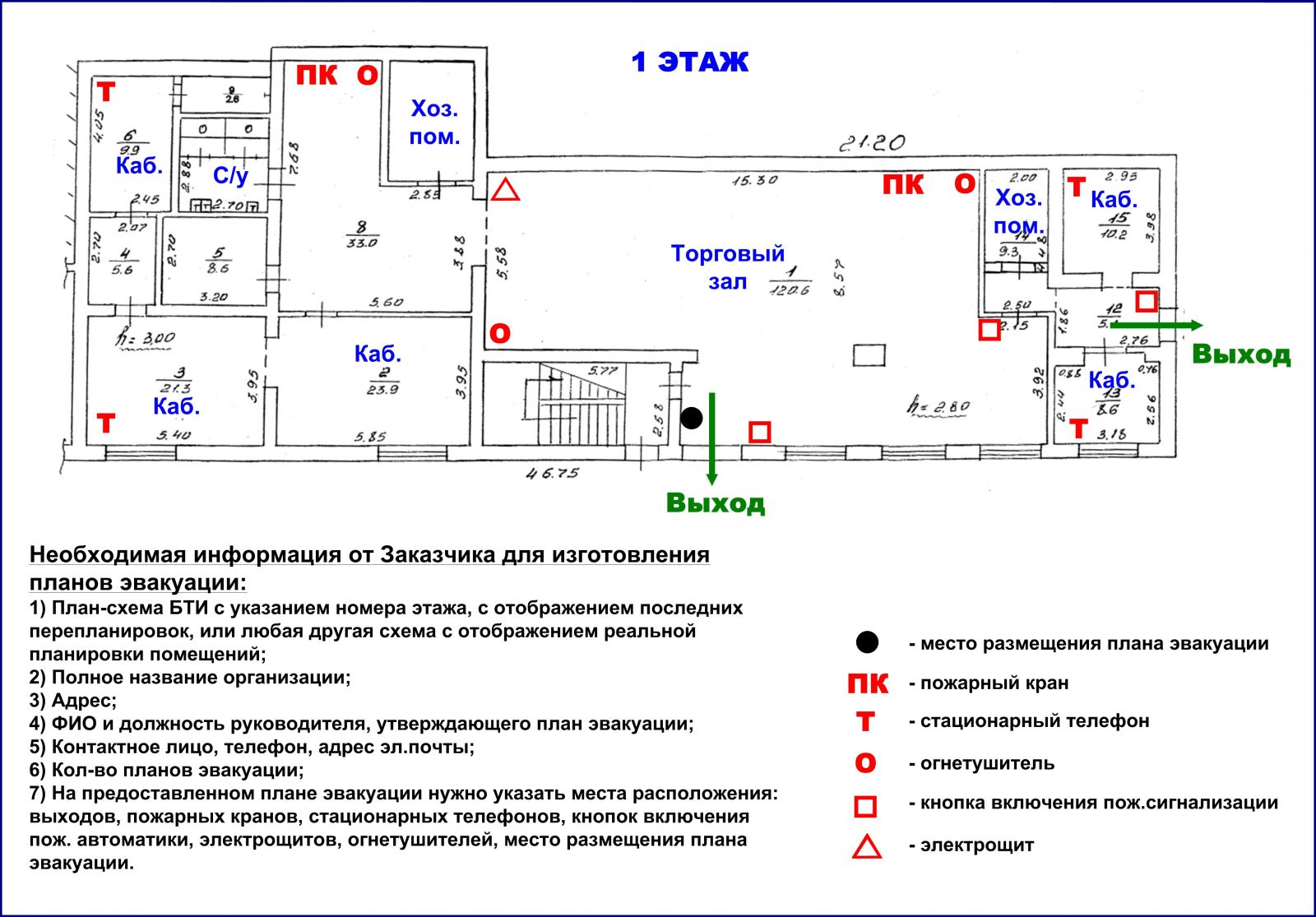 Пример оформления п.6 на техническом плане-схеме помещения: